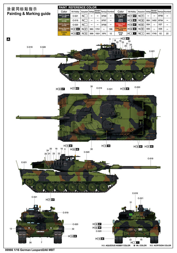 Trumpeter 00966 1/16 German Leopard 2A6 Main Battle Tank Model Kit