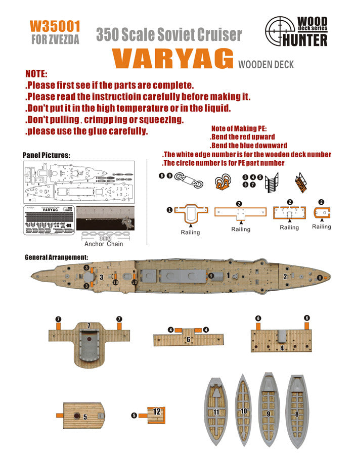 Hunter 1/350 RUSSIAN VARYAG wooden deck for Zvezda 9014 (W35001)