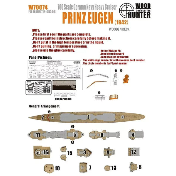 Hunter W70074 1/700 Wood Deck German cruiser PRINZ EUGEN FOR TRUMPETER 05766
