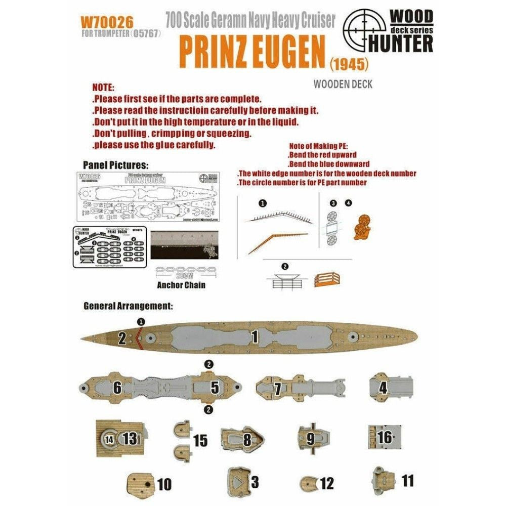W70026 1/700 Wood Deck German cruiser PRINZ EUGEN FOR Trumpeter 05767