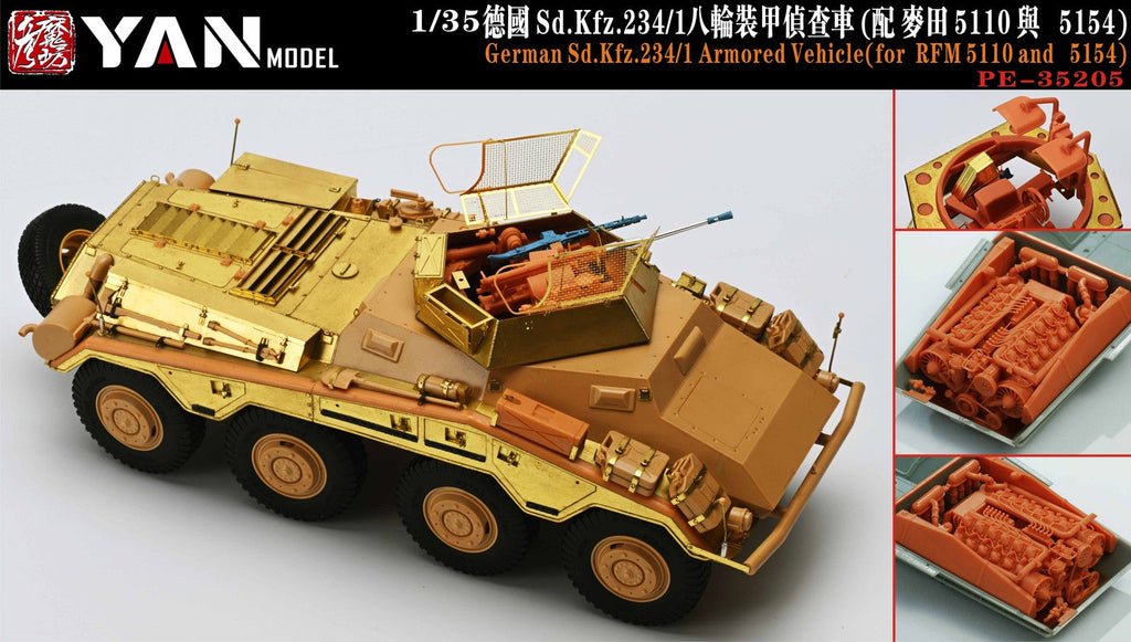 YAN MODEL PE-35205 1/35 German Sd.Kfz.234/1 Armored Vehicle(for RFM 5110&5154)