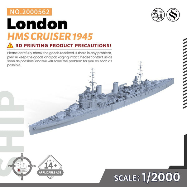 SSMODEL SS2000562 1/2000 Military Model Kit HMS London Cruiser 1945