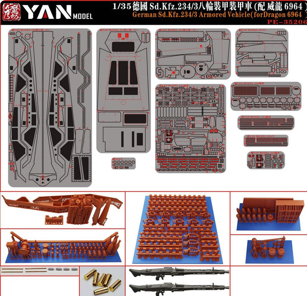YAN MODEL PE-35206 1/35 German Sd.Kfz.234/3 ArmoredVehicle(For Dragon 6964 )