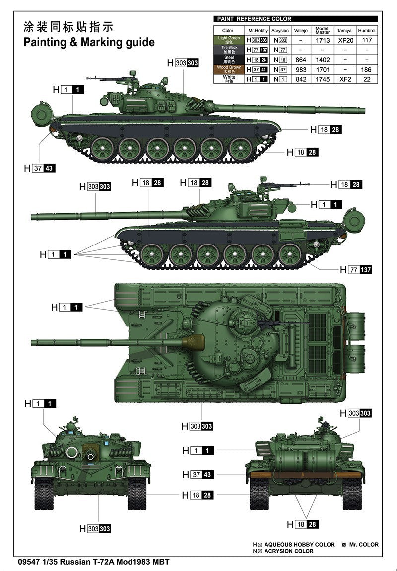 Trumpeter 09547 1/35 Russian T-72A Mod 1983 MBT Brand New Complete Kit — detail view 3