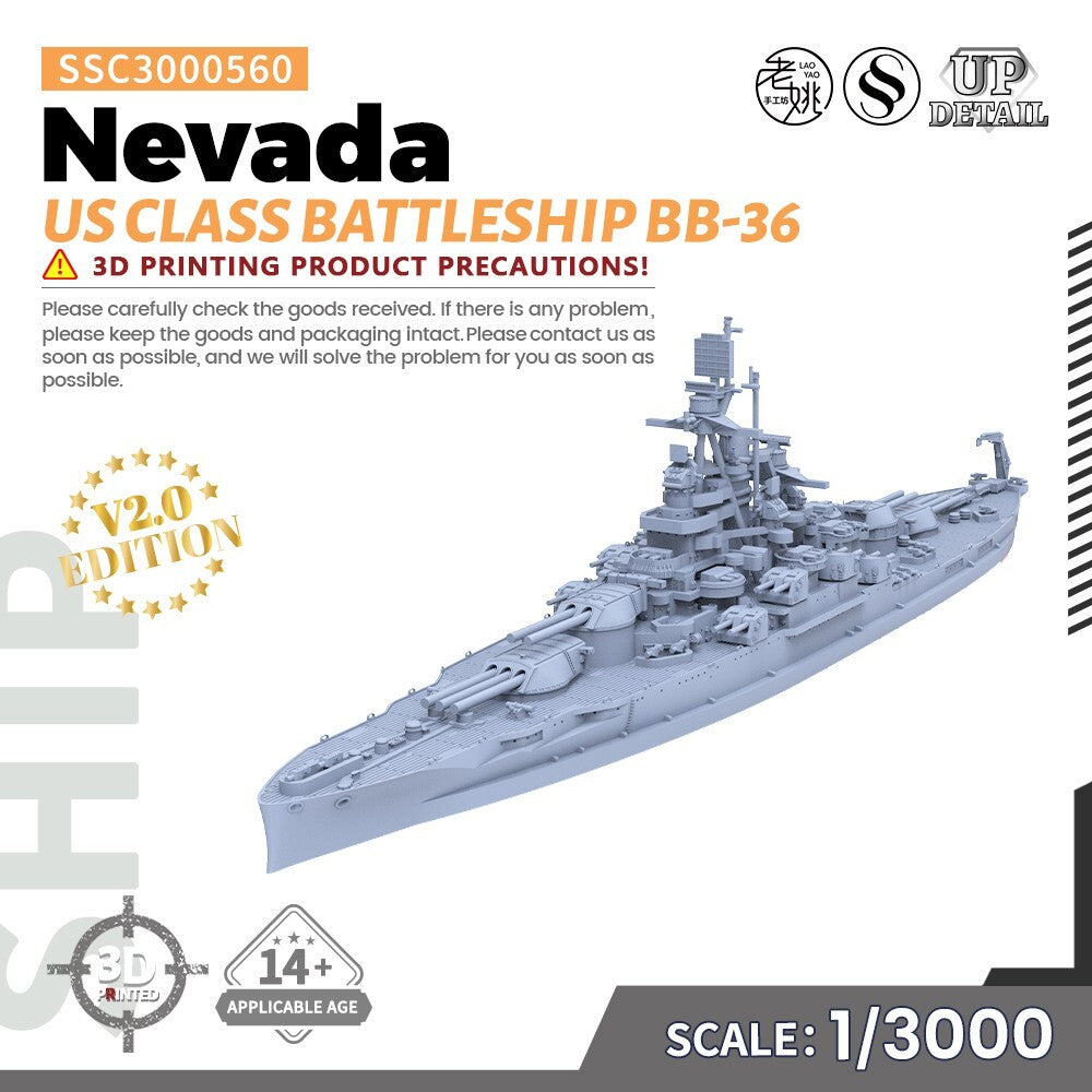 SSMODEL SSC3000560 1/3000 Military Model Kit US Nevada Class Battleship BB-36 Main image