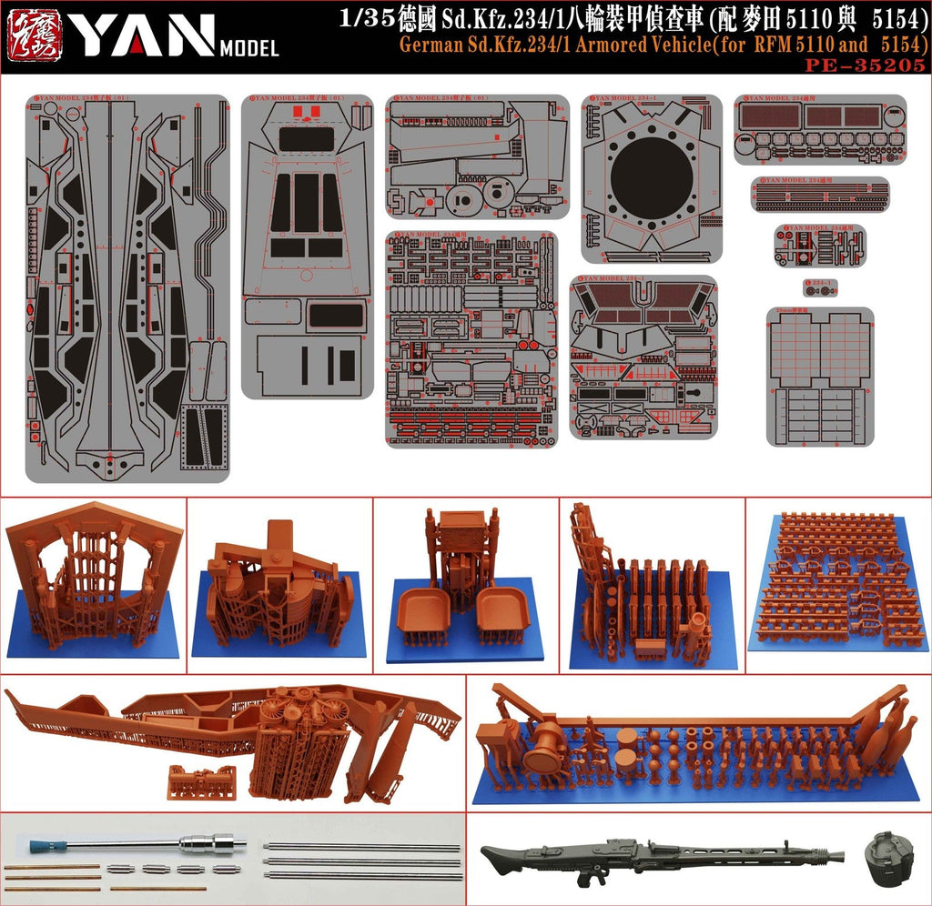 YAN MODEL PE-35205 1/35 German Sd.Kfz.234/1 Armored Vehicle(for RFM 5110&5154)