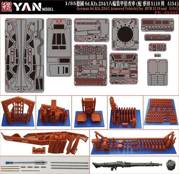 YAN MODEL PE-35205 1/35 German Sd.Kfz.234/1 Armored Vehicle(for RFM 5110&5154)