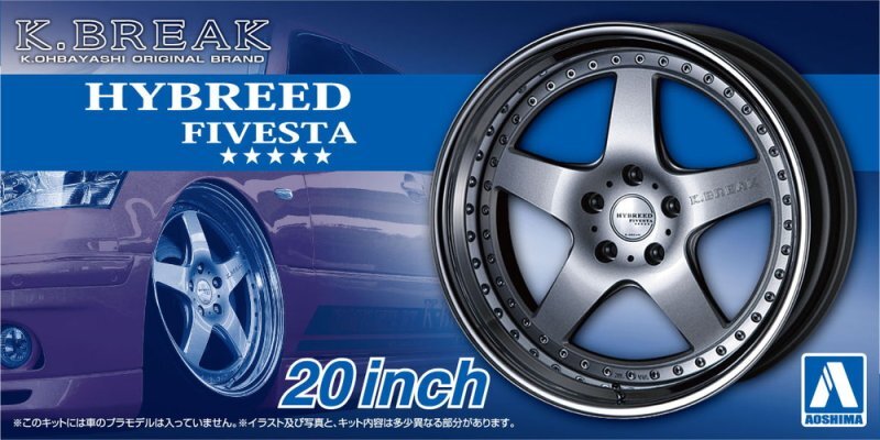 Aoshima AO-06113 1/24 Car Tuned Parts(100)K-BREAK Hybreed Fivesta 20"Wheel &Tire Main image