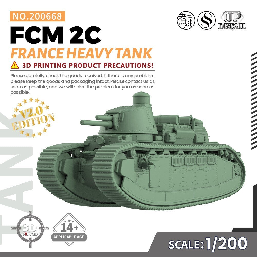 SSMODEL SS200668 1/200 Military Model Kit France FCM 2C Heavy Tank — scale model kit