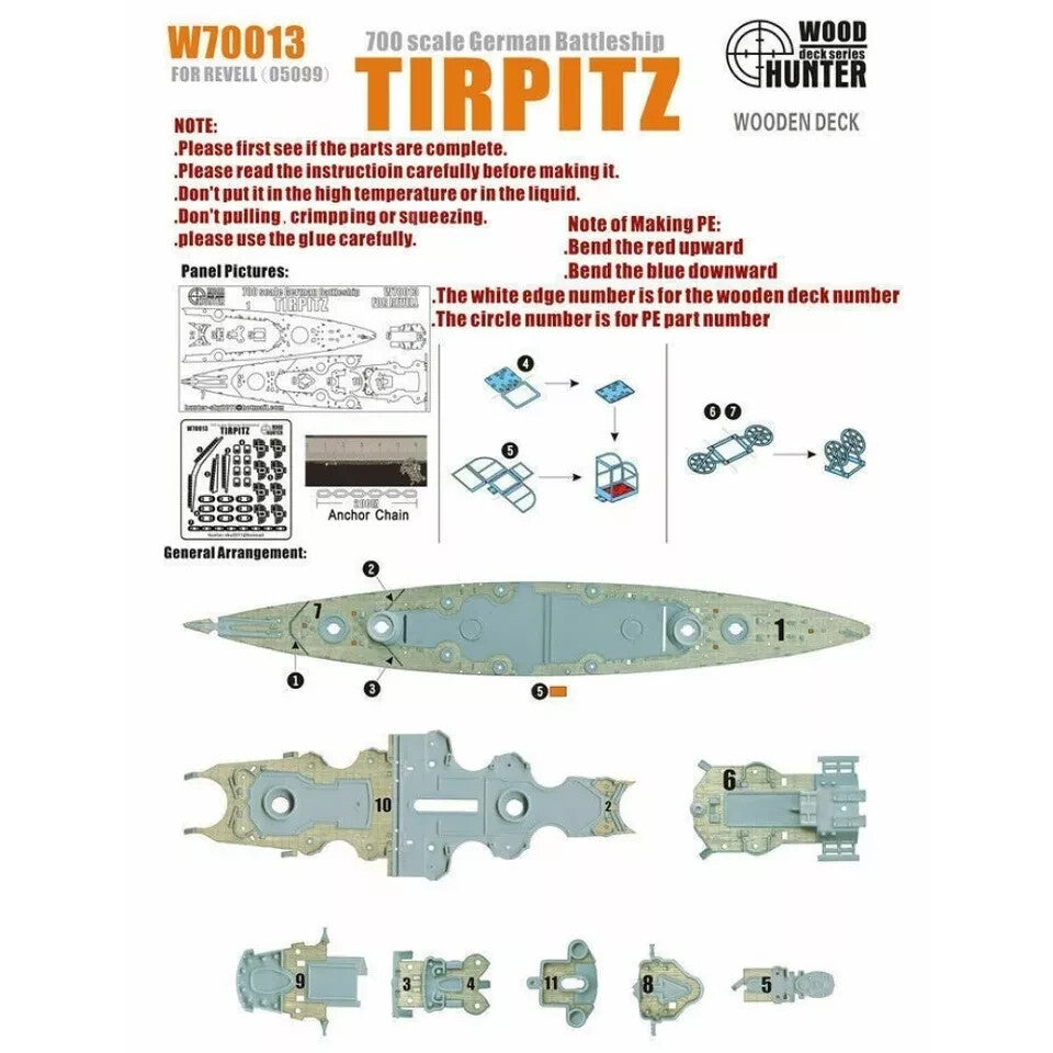 Hunter W70013 1/700 Wood Deck German Battleship TIRPITZ FOR REVELL 05099 Main image