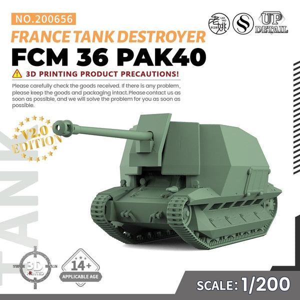 SSMODEL SS200656 1/200 Military Model Kit France FCM 36 PAK40 Tank Destroyer