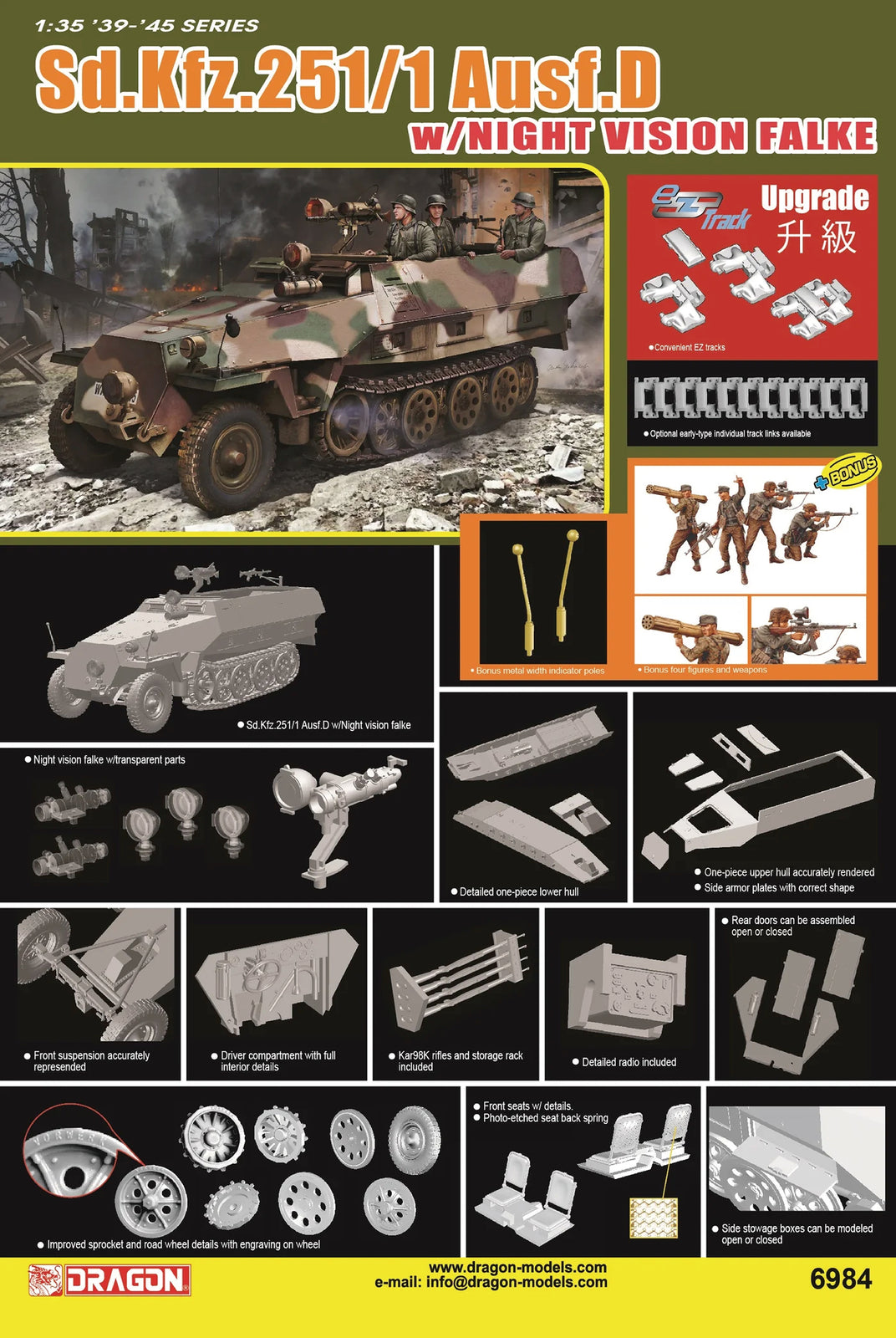 DRAGON 6984 1/35 1/35 Sd.Kfz.251 Ausf.D w/Night Vision Falke Model Kit Secondary image