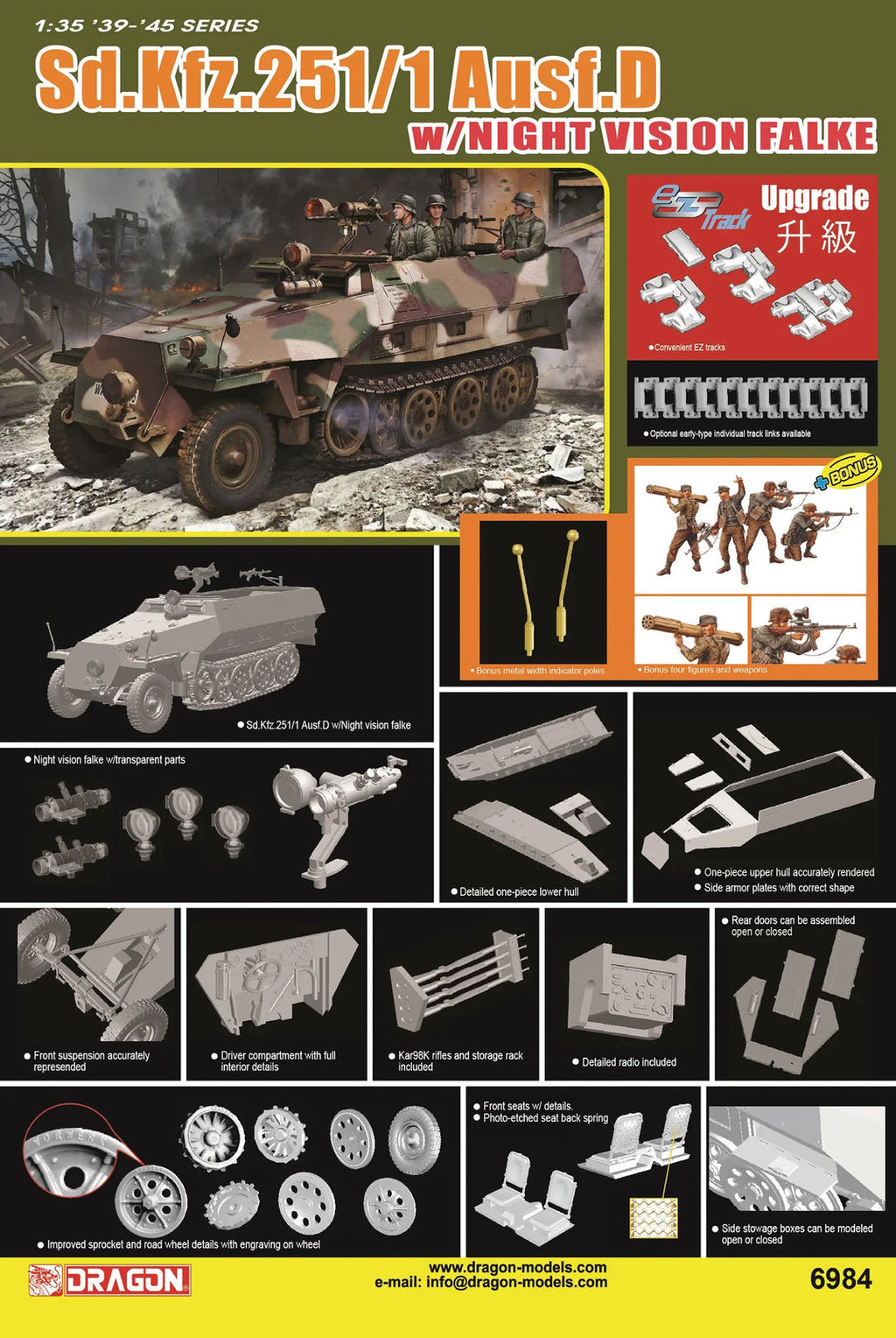 DRAGON 6984 1/35 1/35 Sd.Kfz.251 Ausf.D w/Night Vision Falke Model Kit