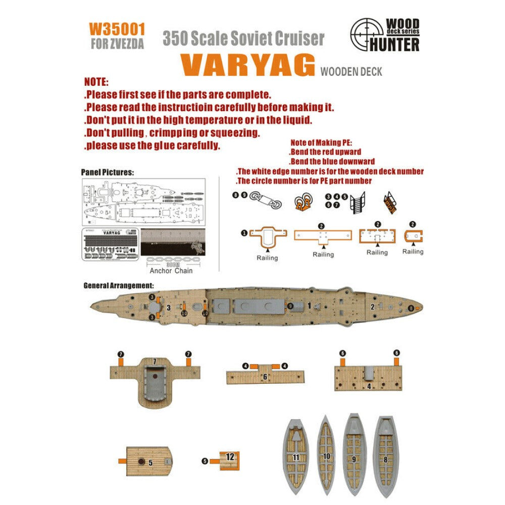 Hunter W35001 1/350 Wood Deck Soviet Cruiser VARYAG FOR ZVEZDA 9014 Main image