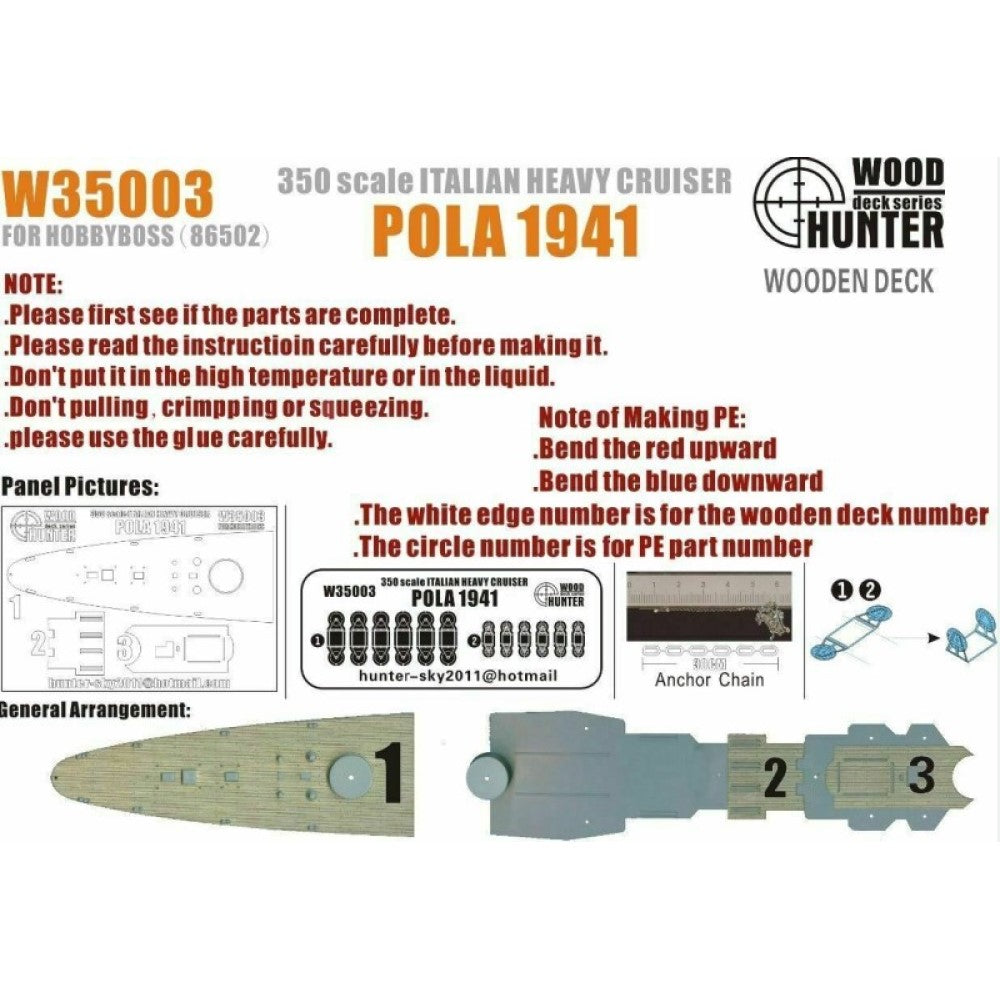 Hunter W35003 1/350 Wood Deck ITALIAN HEAVY CRUISER POLA 1941 FOR HOBBYBOSS 86502 Main image