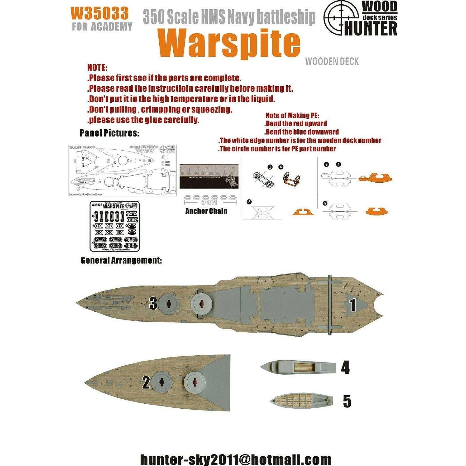 Hunter W35033 1/350 Wood Deck HMS BATTLESHIP WARSPITE FOR ACADEMY 14105 Main image