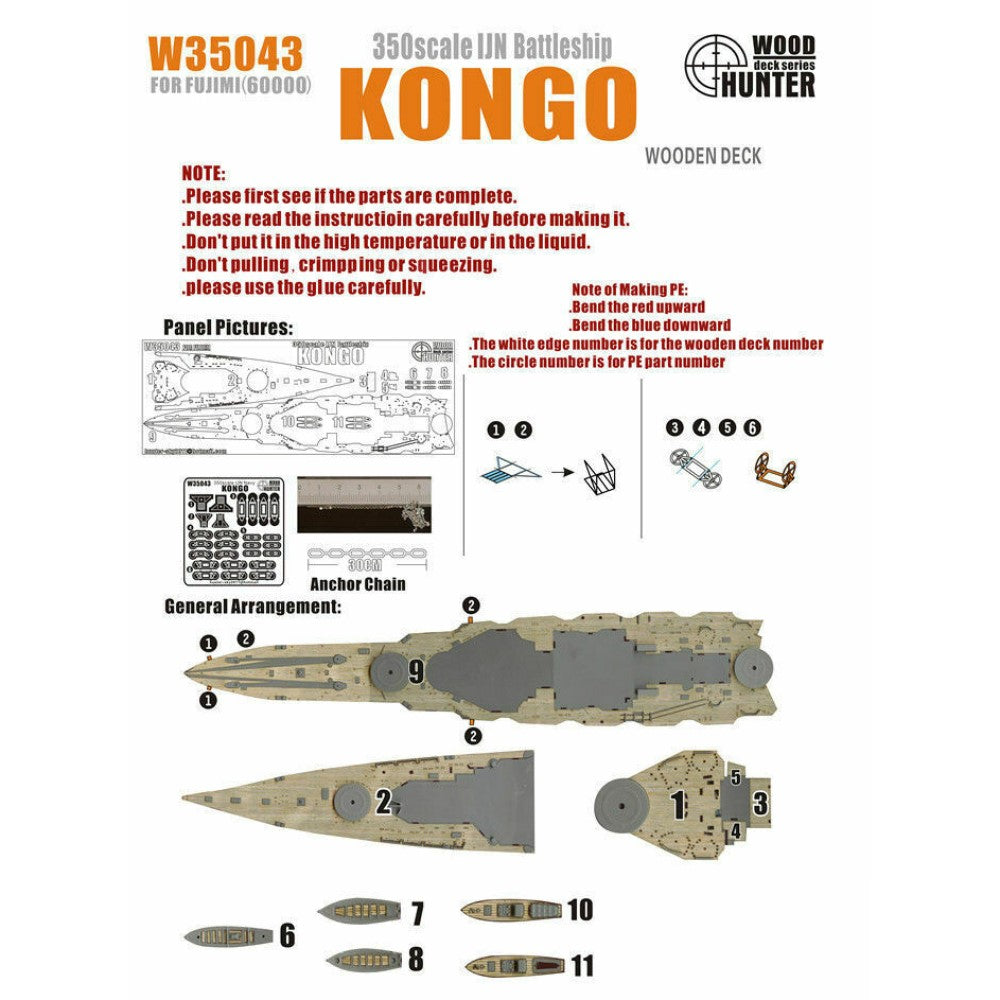 Hunter W35043 1/350 Wood Deck IJN BATTLESHIP KONGO FOR FUJIMI 60000 Main image