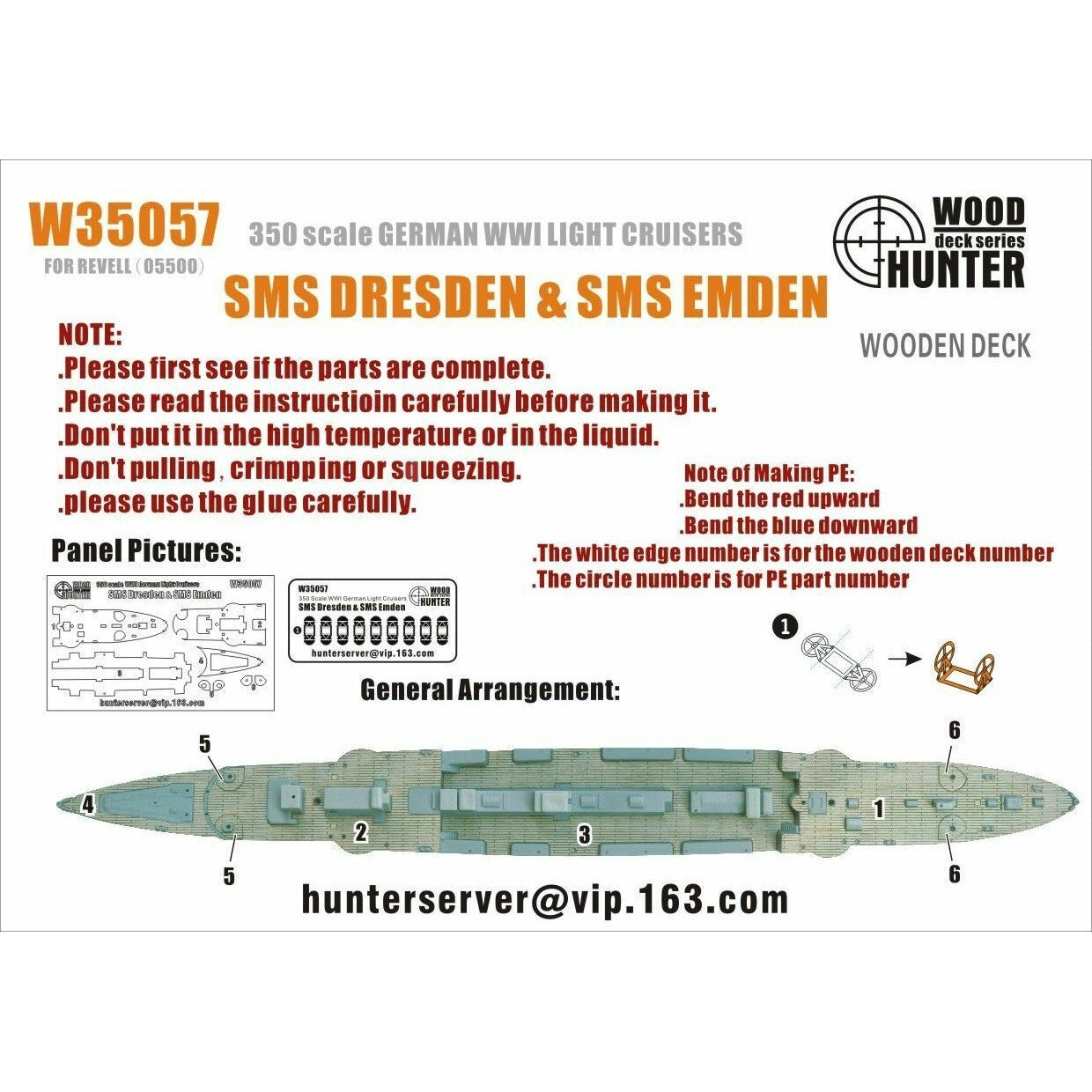 Hunter W35057 1/350 Wood Deck WWI German Light Cruisers SMS Dresden & SMS Emden FOR REVELL 05500 Main image